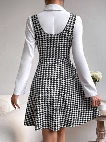 SHEIN Privé Houndstooth Print Button Front Dress Without Blouse - Black and White - View 2