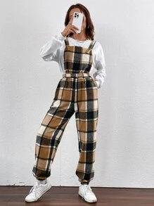 SHEIN EZwear Plaid Print Overall Jumpsuit Without Top - Multicolor - View 1