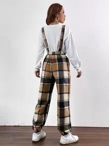 SHEIN EZwear Plaid Print Overall Jumpsuit Without Top - Multicolor - View 3