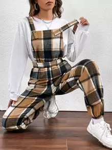 SHEIN EZwear Plaid Print Overall Jumpsuit Without Top - Multicolor - View 2