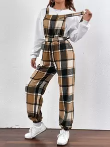SHEIN EZwear Plaid Print Overall Jumpsuit Without Top - Multicolor - View 5