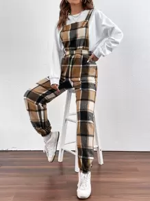 SHEIN EZwear Plaid Print Overall Jumpsuit Without Top - Multicolor - View 6