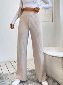 SHEIN PETITE 高腰直筒裙褲 - 杏色 - 查看 1