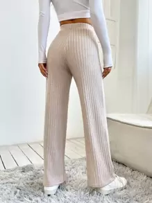 SHEIN PETITE 高腰直筒裙褲 - 杏色 - 查看 2