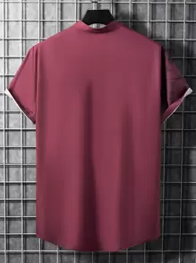 Manfinity Homme Áo sơ mi Nam Nút phía trước Thực vật Giải trí - Màu Đỏ Sâu - Xem 2