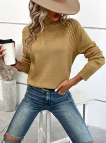 SHEIN LUNE Jersey de cuello tortuga de manga raglán - Caqui - Ver 1