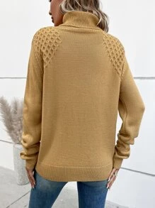 SHEIN LUNE Jersey de cuello tortuga de manga raglán - Caqui - Ver 2