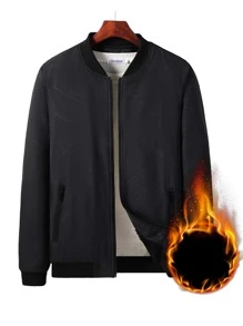 Manfinity Loose Men's Thermal Lined Bomber Jacket With Side Pockets (Without T-Shirt Inside) - Black - View 1