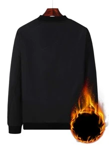 Manfinity Loose Men's Thermal Lined Bomber Jacket With Side Pockets (Without T-Shirt Inside) - Black - View 2