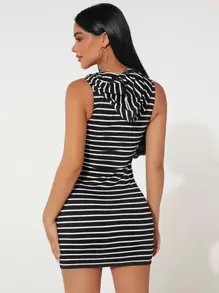 SHEIN PETITE Striped & Letter Graphic Drawstring Hooded Bodycon Dress
