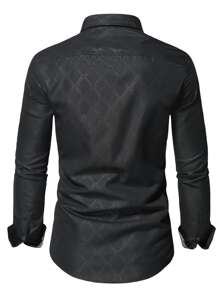 Manfinity Mode Men Plaid Print Shirt Slim Fit Long Sleeve Button Up Color Block Formal Shirt Dress Shirt - Black - View 2