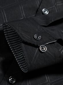 Manfinity Mode Men Plaid Print Shirt Slim Fit Long Sleeve Button Up Color Block Formal Shirt Dress Shirt - Black - View 3