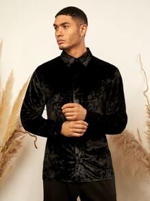Manfinity AFTRDRK Hombres Camisa de terciopelo con botón delantero - Negro - Ver 7