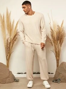 Manfinity Homme 男士素色T恤和運動褲 - 杏色 - 查看 3