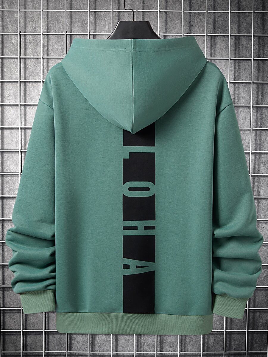 Manfinity Homme Men Letter Graphic Kangaroo Pocket Drawstring Hoodie