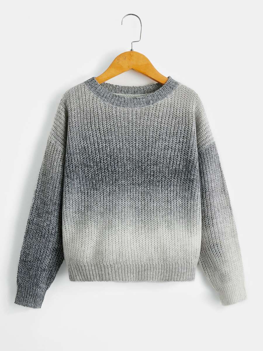 SHEIN Boys Ombre Drop Shoulder Jumper - Grey - View 1