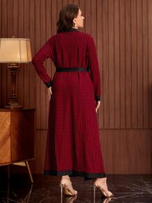 SHEIN Clasi 大碼口袋貼布腰帶千鳥格外套和緊身褲套裝 - 彩色 - 查看 2