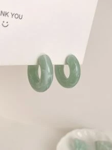 極簡風格開口耳環 - 綠色 - 查看 1