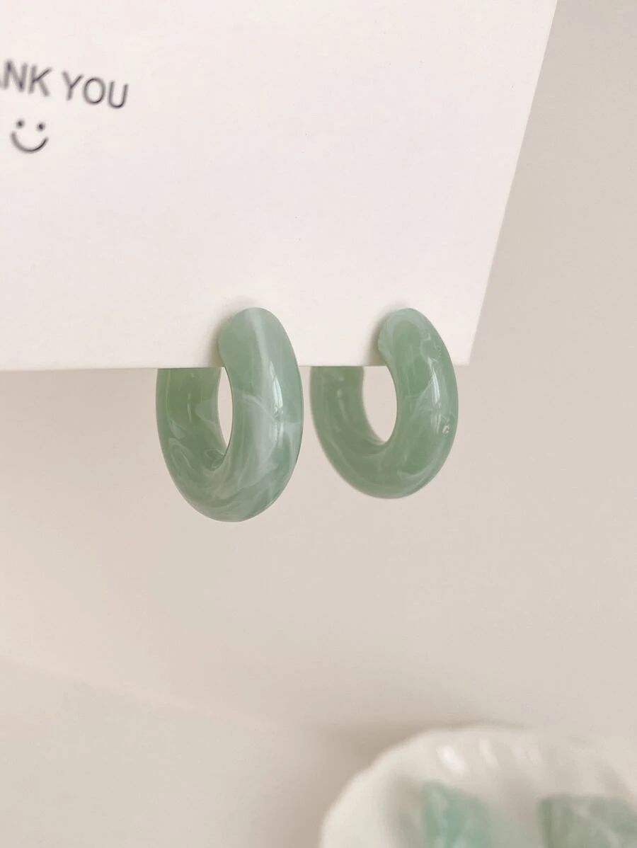極簡風格開口耳環 - 綠色 - 查看 1
