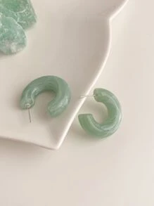 極簡風格開口耳環 - 綠色 - 查看 2