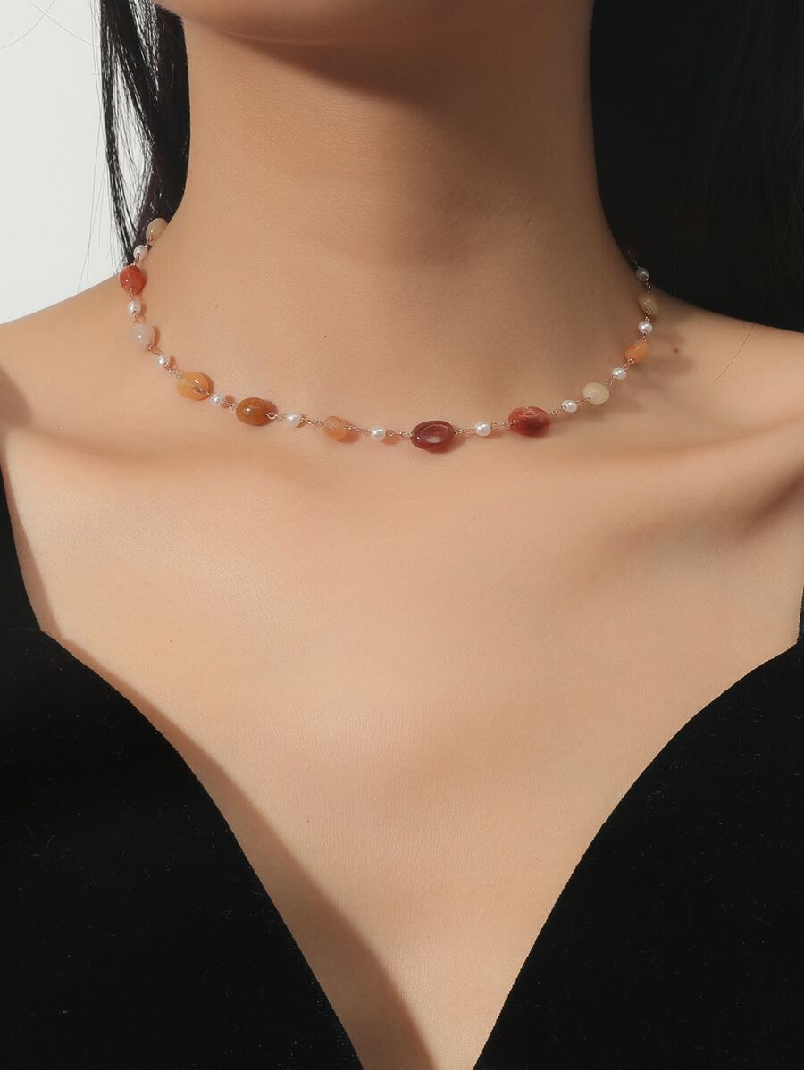 Vòng Cổ Dây Đá Tự Nhiên Thanh Lịch Và Đơn Giản Thích Hợp Cho Phụ Nữ Đeo Hàng Ngày Và Kỳ Nghỉ - Nhiều màu - Xem 1