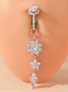 不锈钢，男女通用的方晶锆石花朵装饰肚脐袖口，朋克穿孔，适合任何场合的时尚身体首饰礼物，情人节、妈妈、母亲、母亲节、礼物