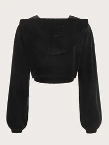 SHEIN EZwear 加大码万圣节骷髅印花落肩超短款卫衣和吊带背心 - 黑色 - 查看 2