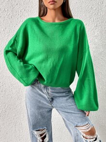 SHEIN EZwear Tie Back Drop Shoulder Sweater - Green - View 5