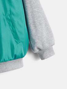 SHEIN EZwear 字母圖案插肩袖拉鏈連帽衫 - 彩色 - 查看 3