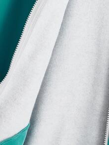 SHEIN EZwear 字母圖案插肩袖拉鏈連帽衫 - 彩色 - 查看 4