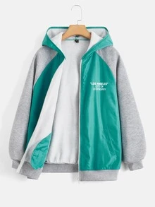 SHEIN EZwear 字母圖案插肩袖拉鏈連帽衫 - 彩色 - 查看 6