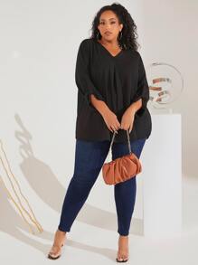 SHEIN CURVE+ Plus High Waist Skinny Jeans, Fall Women Clothes - Dark Wash - View 4