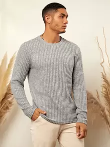 Manfinity 男士素色條紋針織T恤 - 灰色 - 查看 1