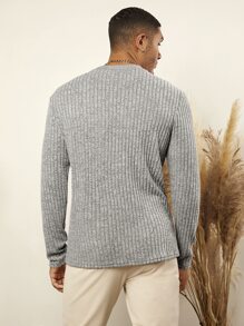 Manfinity 男士素色條紋針織T恤 - 灰色 - 查看 2