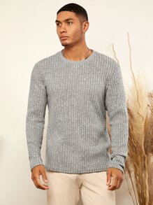 Manfinity 男士素色條紋針織T恤 - 灰色 - 查看 3