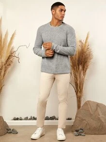 Manfinity 男士素色條紋針織T恤 - 灰色 - 查看 4