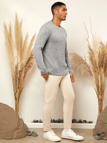 Manfinity 男士素色條紋針織T恤 - 灰色 - 查看 5