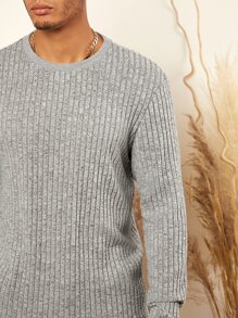 Manfinity 男士素色條紋針織T恤 - 灰色 - 查看 6