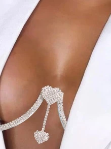 Rhinestone Heart Decor Body Chain - Bạc - Xem 1