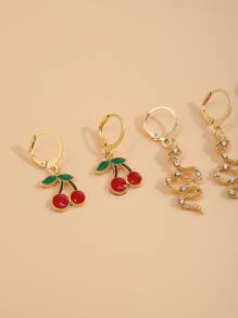 9pairs Fruit & Lock Drop Earrings - Multicolor - View 3