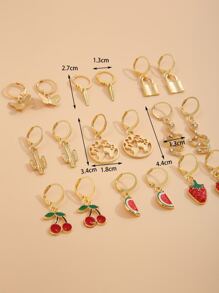 9pairs Fruit & Lock Drop Earrings - Multicolor - View 4