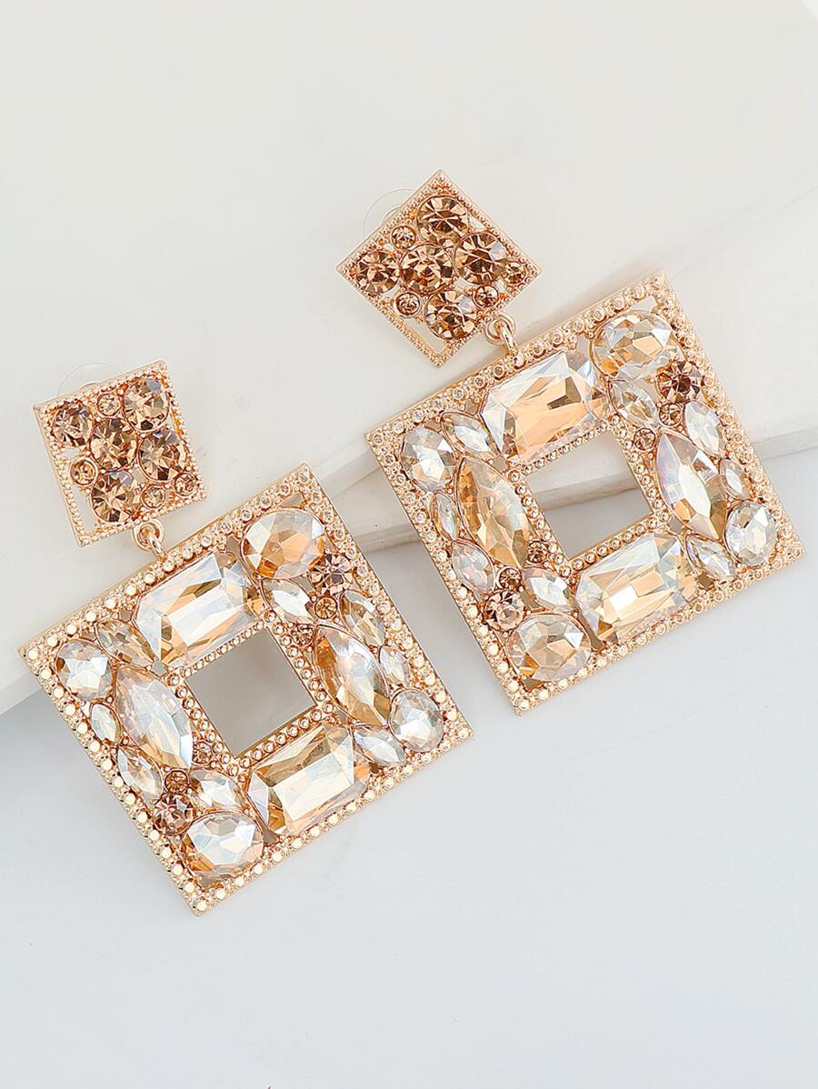 juran Pendientes largos con diamante de imitación cuadrado - Champán - Ver 1