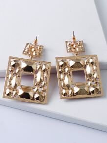 juran Pendientes largos con diamante de imitación cuadrado - Champán - Ver 2