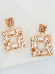 juran Pendientes largos con diamante de imitación cuadrado - Champán - Ver 3