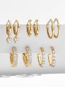 5pairs Rhinestone Decor Hoop Earrings