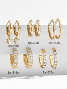 5pairs Rhinestone Decor Hoop Earrings