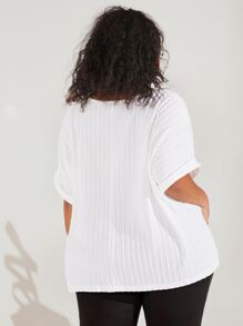 SHEIN CURVE+ Camiseta unicolor de manga murciélago - Blanco - Ver 3