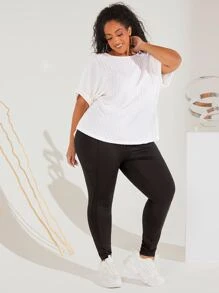 SHEIN CURVE+ Camiseta unicolor de manga murciélago - Blanco - Ver 5