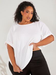 SHEIN CURVE+ Camiseta unicolor de manga murciélago - Blanco - Ver 2