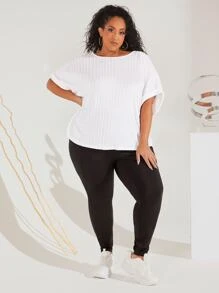 SHEIN CURVE+ Camiseta unicolor de manga murciélago - Blanco - Ver 6